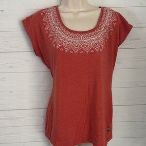 Prana Size Large Top W/Boho Ikat Design Heathered Coral/Orange